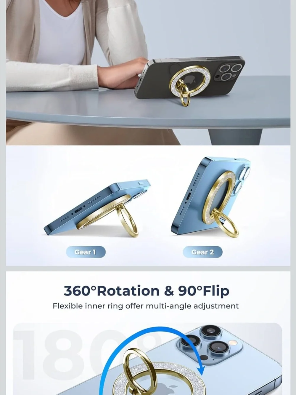 Gold Crystal Phone Ring Holder -